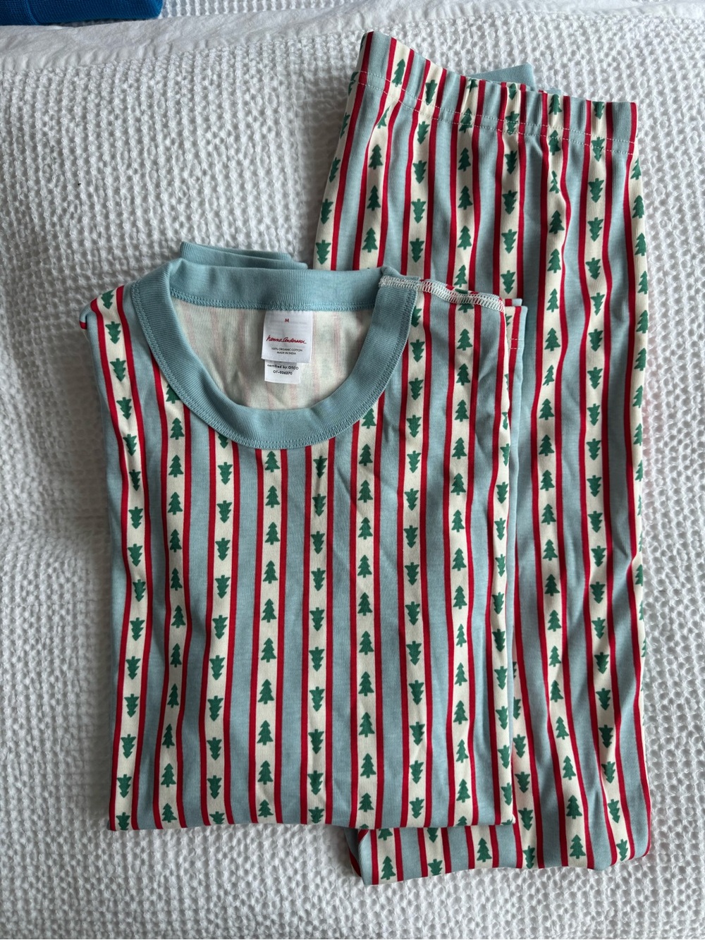 Hanna Andersson Red, Green and Light Blue Tree-Stripe Pajama Set